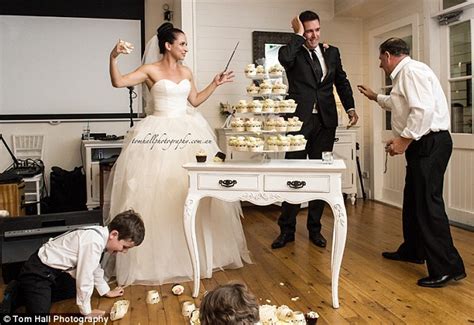 The Moment A Couple S Wedding Cake Topples To The Floor And Their Horrified Expression Is