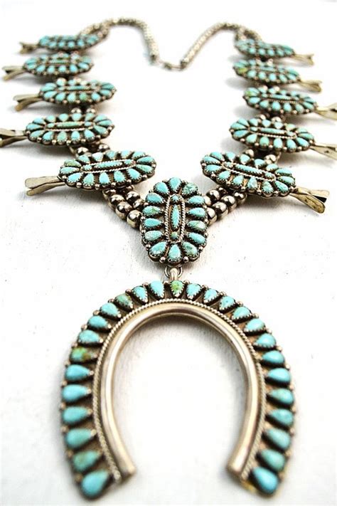 Old Pawn Zuni Native American Turquoise Squash Blossom By