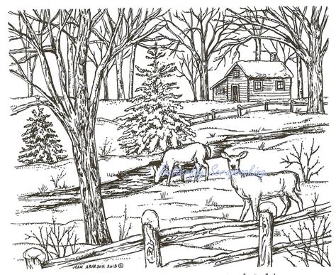 Winter Deer Cabin Scene Wood Mounted Rubber Stamp Northwoods P9362 New