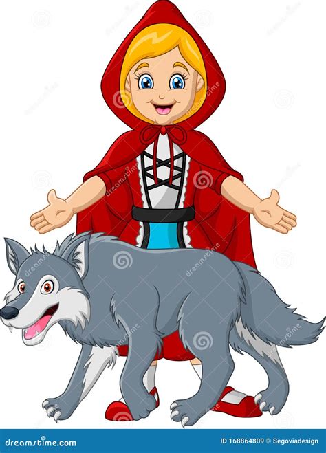 Little Red Riding Hood With Wolf Stock Vector Illustration Of Mascot Holding 168864809