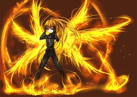 Firegirl Animae Ultimate Phoenix Angry Anime Blond Hair Fiery Wings Fire Flames