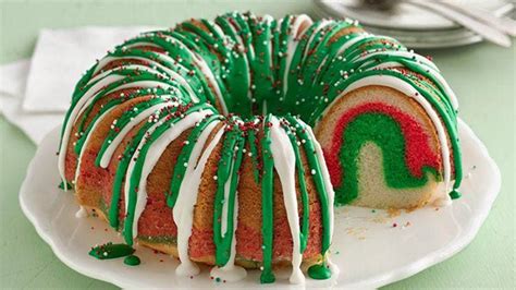 A bundt cake makes any cake look more festive; How to Make a Christmas Wreath Bundt Cake - BettyCrocker.com