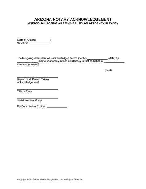 Free Arizona Notary Acknowledgment Form Word Pdf Eforms Gambaran