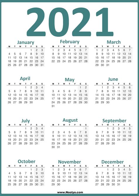 Calendar On 2021 Year With Week Starting From Monday