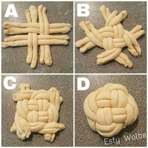 Divide the dough into three equal pieces and roll to form three even 'sausage' shapes. How to braid round challah | Braided bread, Bread dough ...