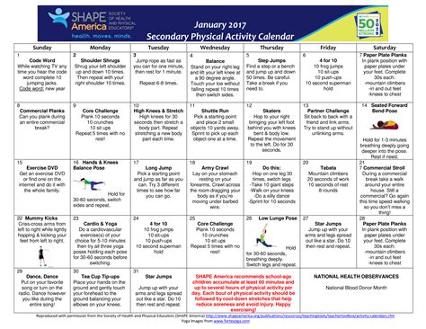 Physical Activity Calendar How To Create A Physical Activity Calendar