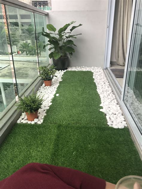 Tiny Balcony With Artificial Grass And River Pebbles Small Balcony