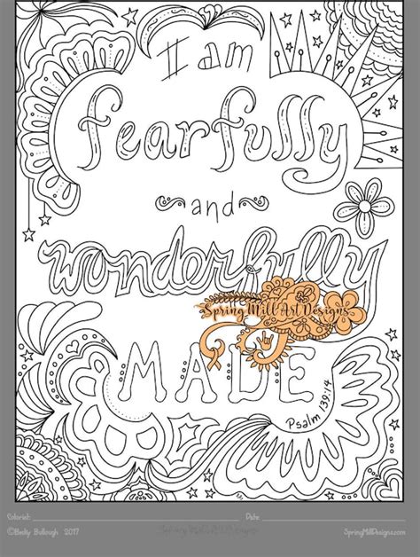 Christian coloring page: I am fearfully and wonderfully | Etsy