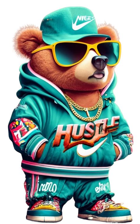 Gangster Bear With Hip Hop Shades With White Gold Cuban Link Chane