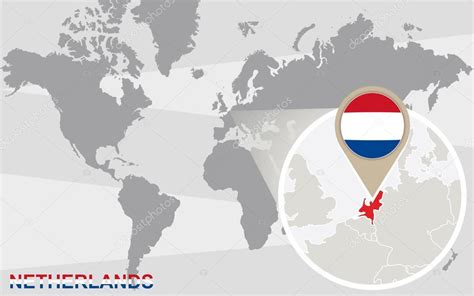 Características generales mapas gigantes de pared: Mapa del mundo con los Países Bajos magnificados vector ...