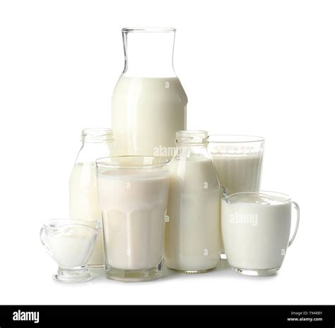 Different Milk Products On White Background Stock Photo Alamy