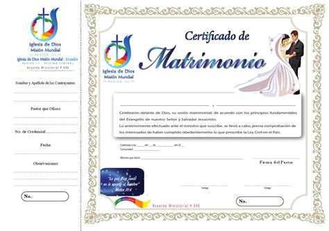 Certificado De Matrimonio By Iglesia De Dios Del Ecuador Region Iii Issuu