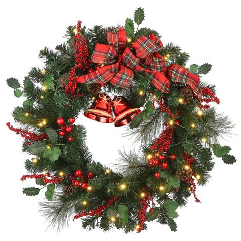 Valery Madelyn Pre Lit 24 Inch Traditional Red White Christmas Wreath