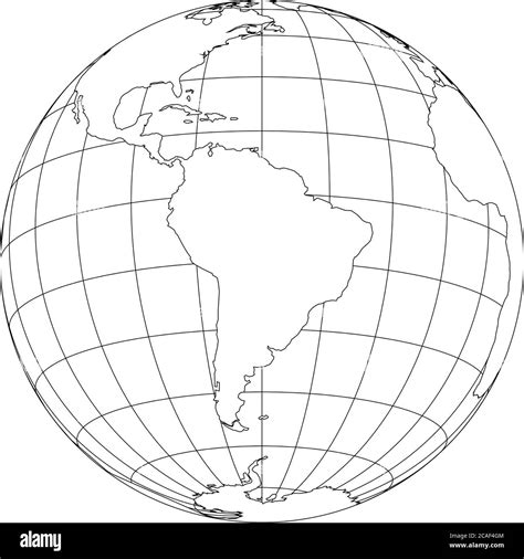 Outline Earth Globe With Map Of World Focused On South America Vector