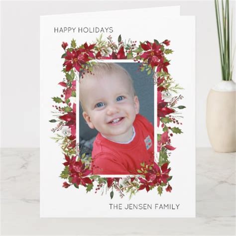 Happy Holidays Red Poinsettias Greenery White Card Zazzle