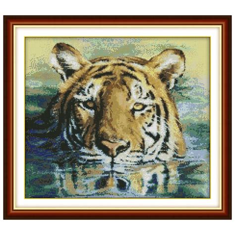 A Tiger In Water Patterns Counted Cross Stitch Ct Ct Cross Stitch