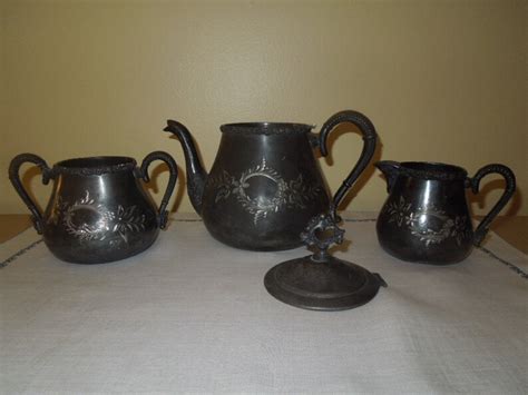 Antique Quadruple Silverplate Teapot Creamer Sugar Bowl Jb Etsy