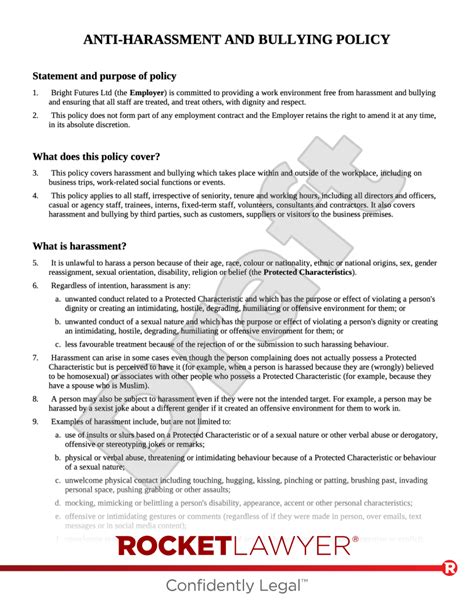 anti harassment and bullying policy template rocket lawyer