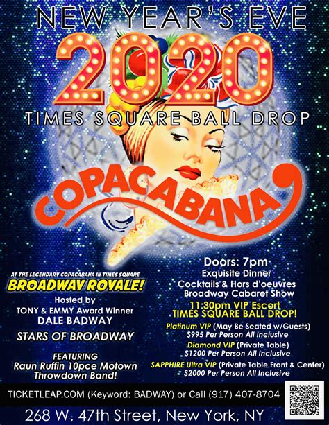 COPACABANA NEW YEAR'S EVE 2020 ~ BROADWAY ROYALE ! Tickets in New York