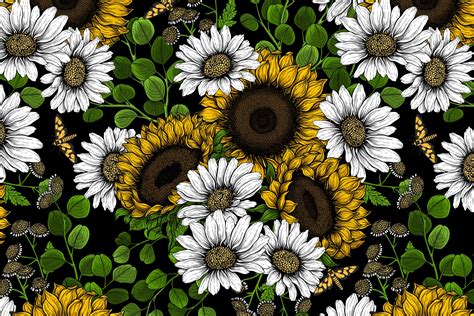 Sunflowers And Daisies Tapet Fototapet Silver Happywall