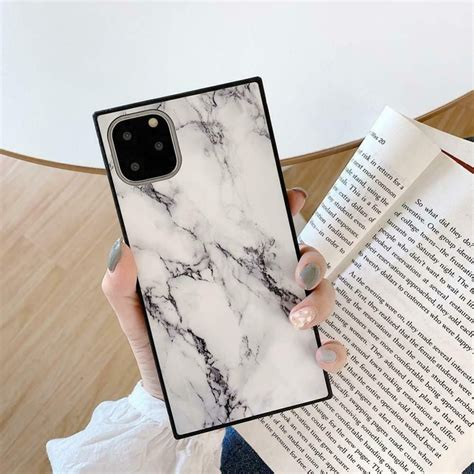 … diy marble crafts (a clear phone case, marble contact paper, and copper tape) | diy copper & marble phone case by twinspiration at. Square Marble Case for iPhone 11 Pro Max Black White 11 ...