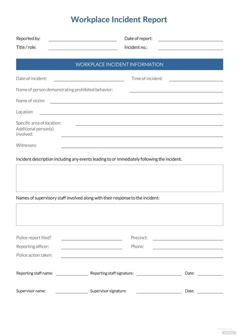 Free Workplace Incident Report Form Template Nismainfo