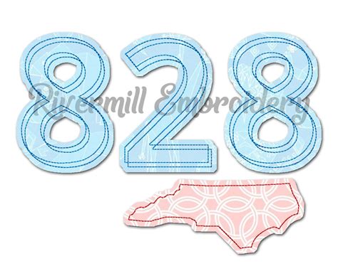 Nc 828 Area Code Raggy Applique Machine Embroidery Design 4 Sizes Etsy