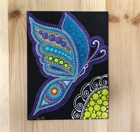 Butterfly Dot Art Original Painting Flower Mandala Acrylic Etsy