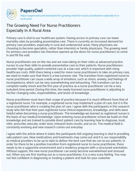 The Growing Need For Nurse Practitioners Especially In A Rural Area