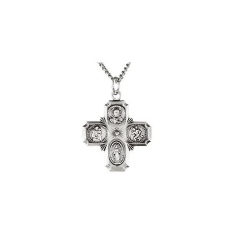 sterling silver 25x24mm four way cross medal 24 necklace the catholic company
