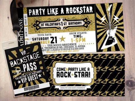Rockstar Concert Ticket Birthday Party Invitation Music Invitation Photo Card Printable