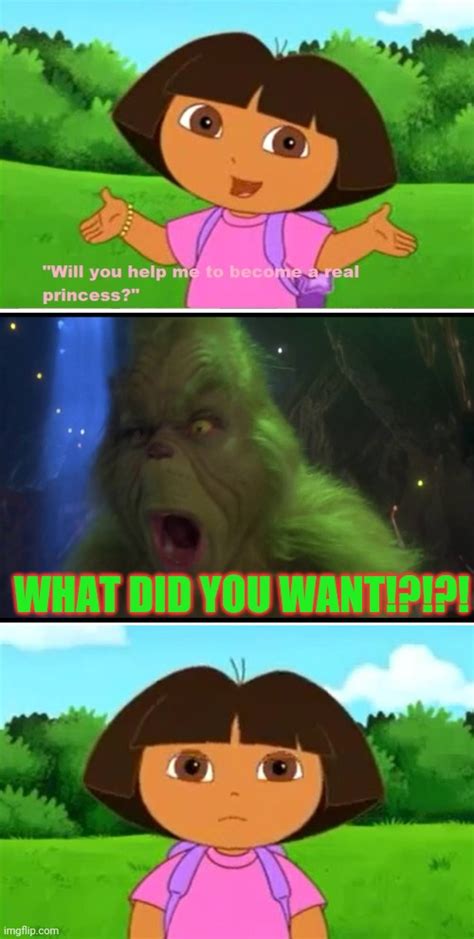 The Grinch Yells What Do You Want At Dora Imgflip