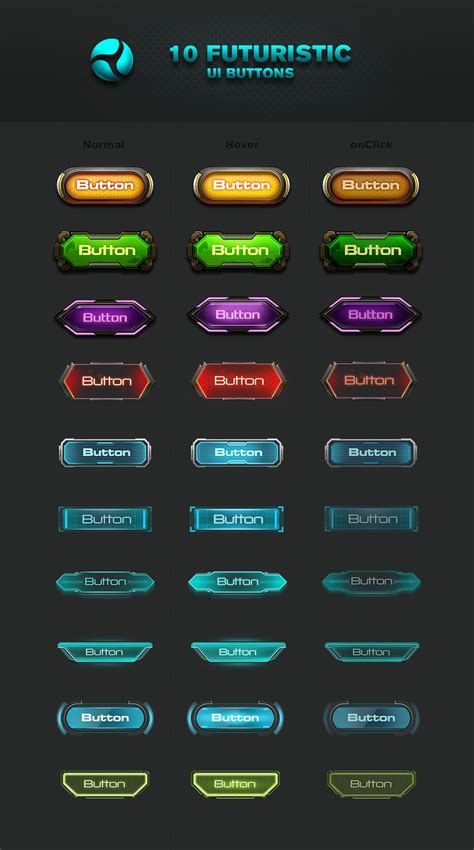 10 Free Sci Fi Buttons On Behance Game Ui Game Ui Design Video Game
