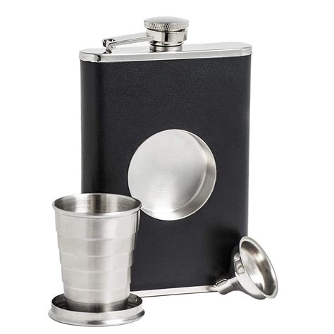 Stainless Steel 8 Oz Hip Flask With Built In Collapsible 2 Oz Shot