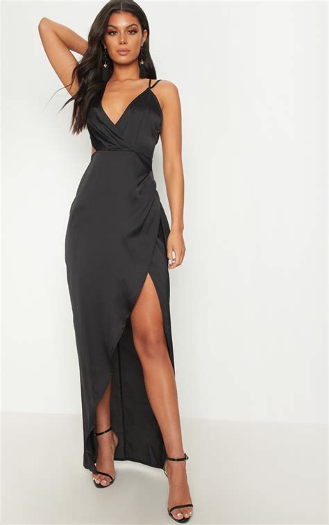 Robe Longue Noire Fendue À Découpes Robes Prettylittlething Fr