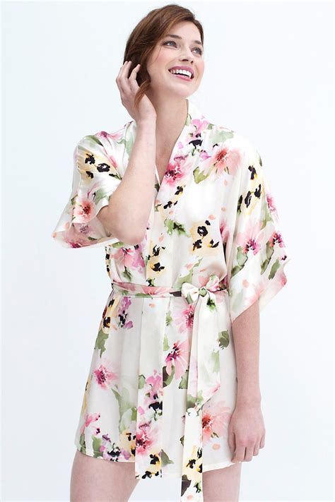 Samantha Silk Kimono Robe In Watercolor Dreams Florals