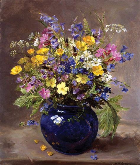 Flower Art Print by Anne Wild Flowers in a Blue Vase Цветочные