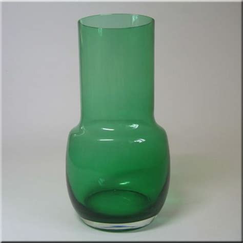 Riihimäen Lasi Oy Riihimaki Green Glass Vase Design Number 1483 180mm Tall White Vase