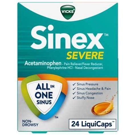 Vicks Sinex Severe All In One Sinus Relief Non Drowsy Sinus Decongestant • Price