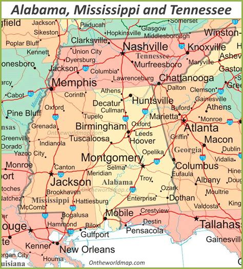 Map Of Alabama And Tennessee Together