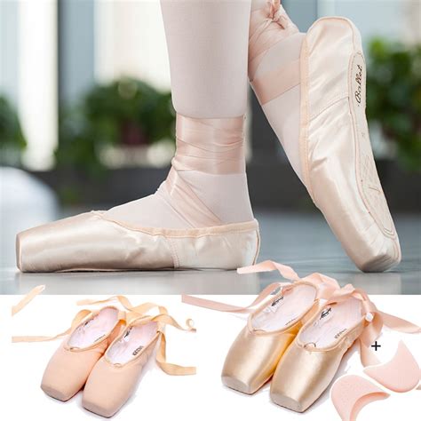 New Satin Ballet Dance Pointe Toe Shoes Canvas Pointe Silk Ribbon Shoes Toe Pad Girls Pink