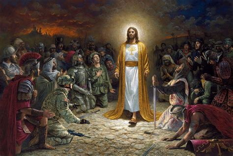 Jesus Christ Painting Kneeling Glowing Soldier Warrior Sword Jon