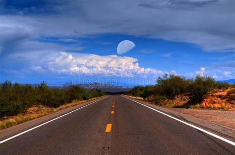 Desert Mountain Road Stock Photo Image Of Clouds Cactus 44539786