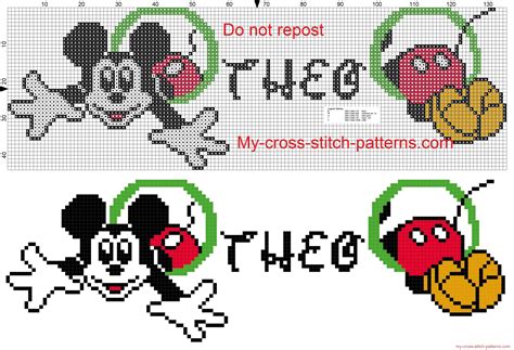 Theo Name Whit Mickey Mouse Cross Stitch Patterns Free Com Imagens