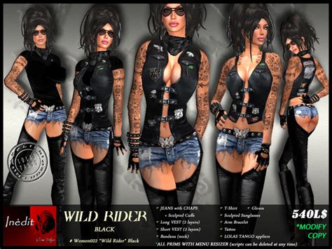 Second Life Marketplace Inedit Women022 Wild Rider Black Bikers Black Leather Outfit W