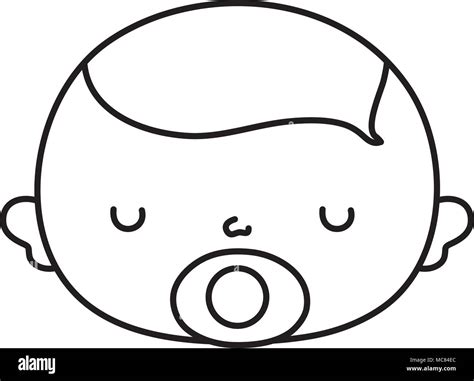 Line Cute Baby Boy Head With Pacifier Stock Vector Image And Art Alamy