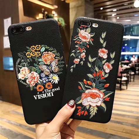 Yrff Fashion Luxury 3d Embroidery Floral Flower Leather Soft Phone Case