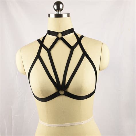 Black Body Harness Sexy Open Chest Cage Bra Cupless Cage Bikini Pole
