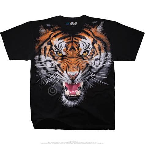 Exotic Wildlife Tiger Face Black T Shirt Tee Liquid Blue