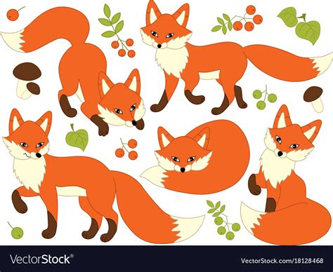 Set Cute Cartoon Foxes Royalty Free Vector Image
